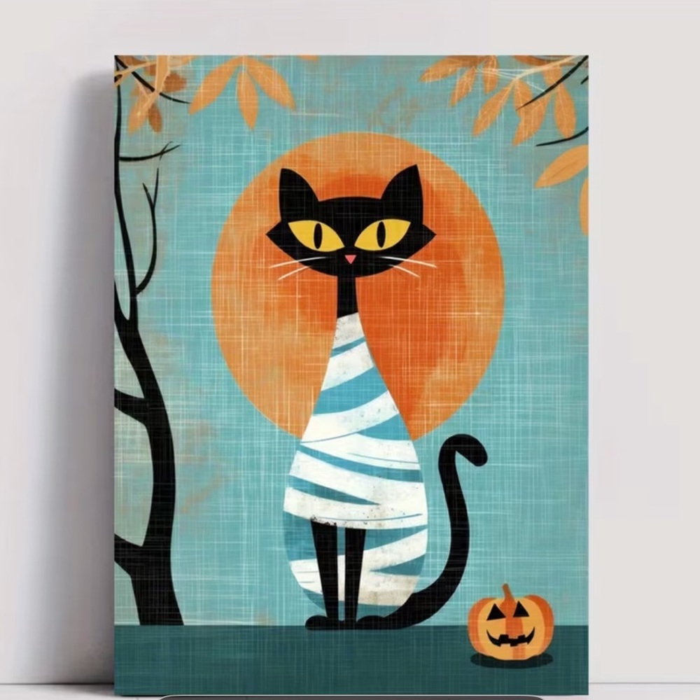Black Cat Mummy Halloween Cat Art Print - Picture 4 of 6
